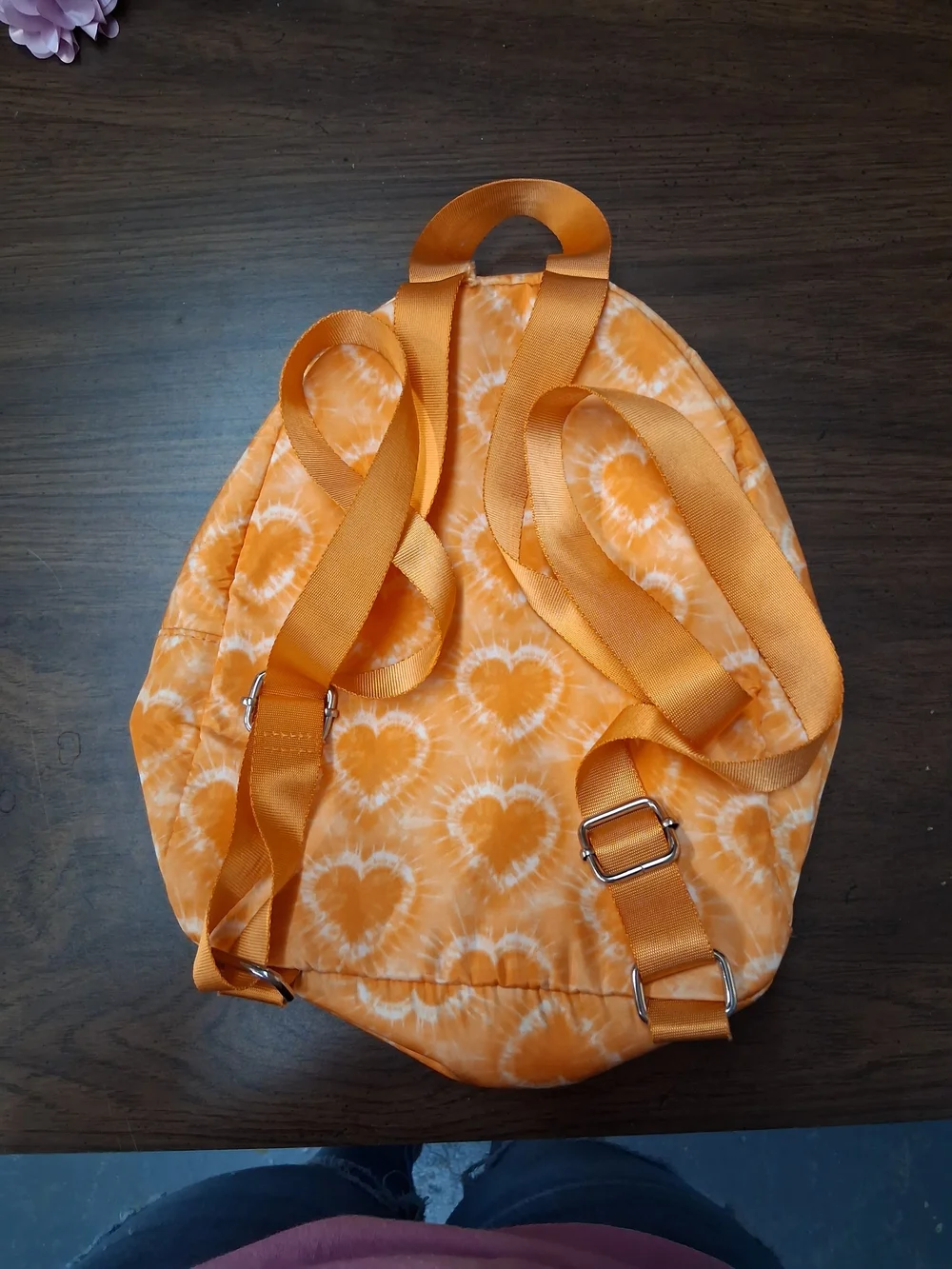 Orange Heart Print Mini Backpack